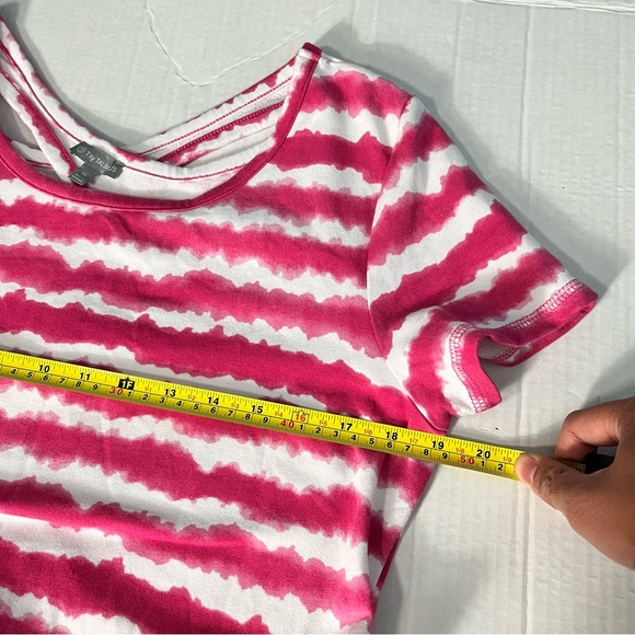 T by Talbots Womens M Wavy Tie-Dye Pink White Pullover Dress Casual Cross Back - Picture 9 of 13